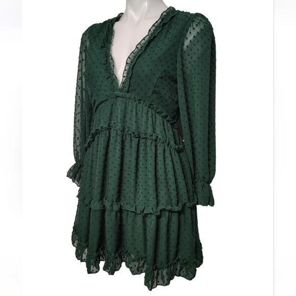 Justify Green Swiss Dot Ruffled Dress Size Medium Fairycore - Picture 2 of 9